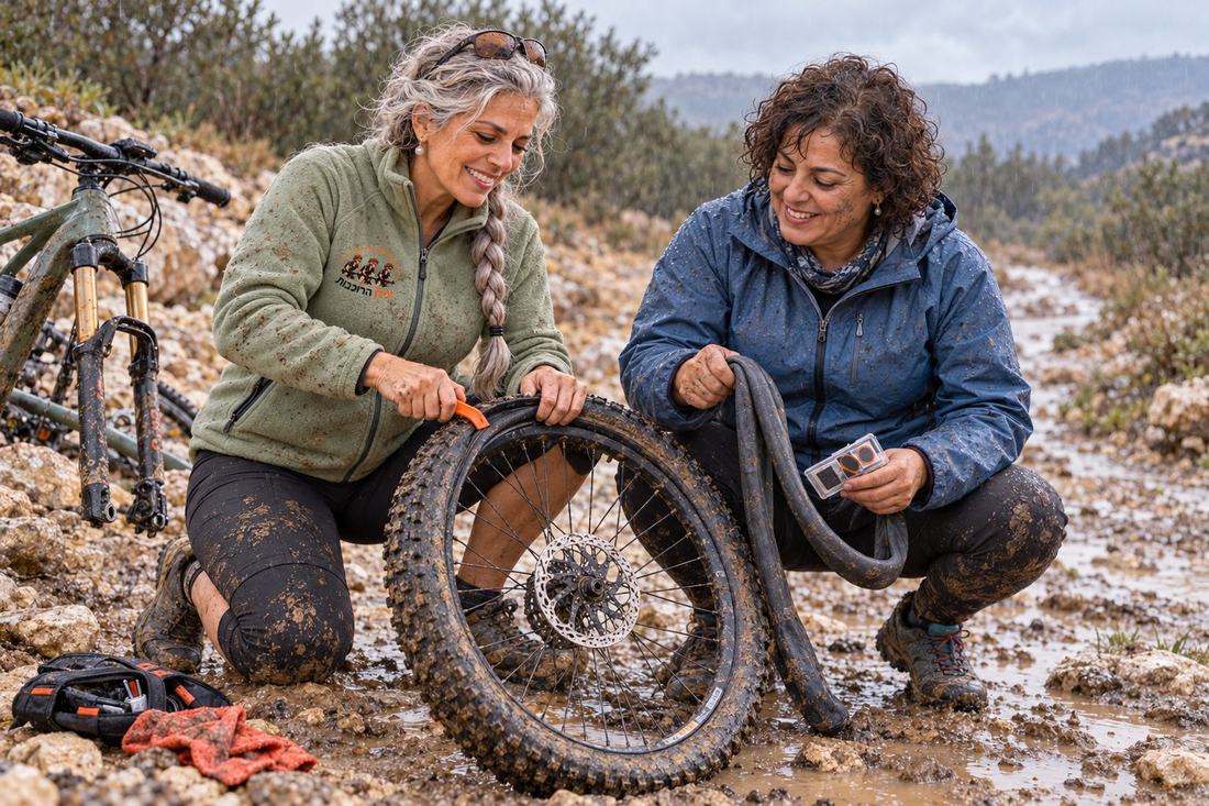 שלוש רוכבות מחליפות פנימית יחד בשטח